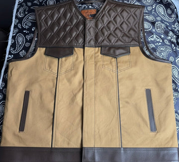 WW Dark Brown & Tan brown Motorcycle classic Diamond Quilted Vest