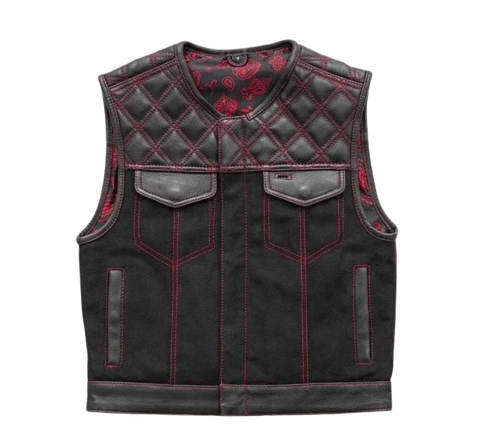 Hunt Club Outlaw Men Leather / Denim Biker Vest