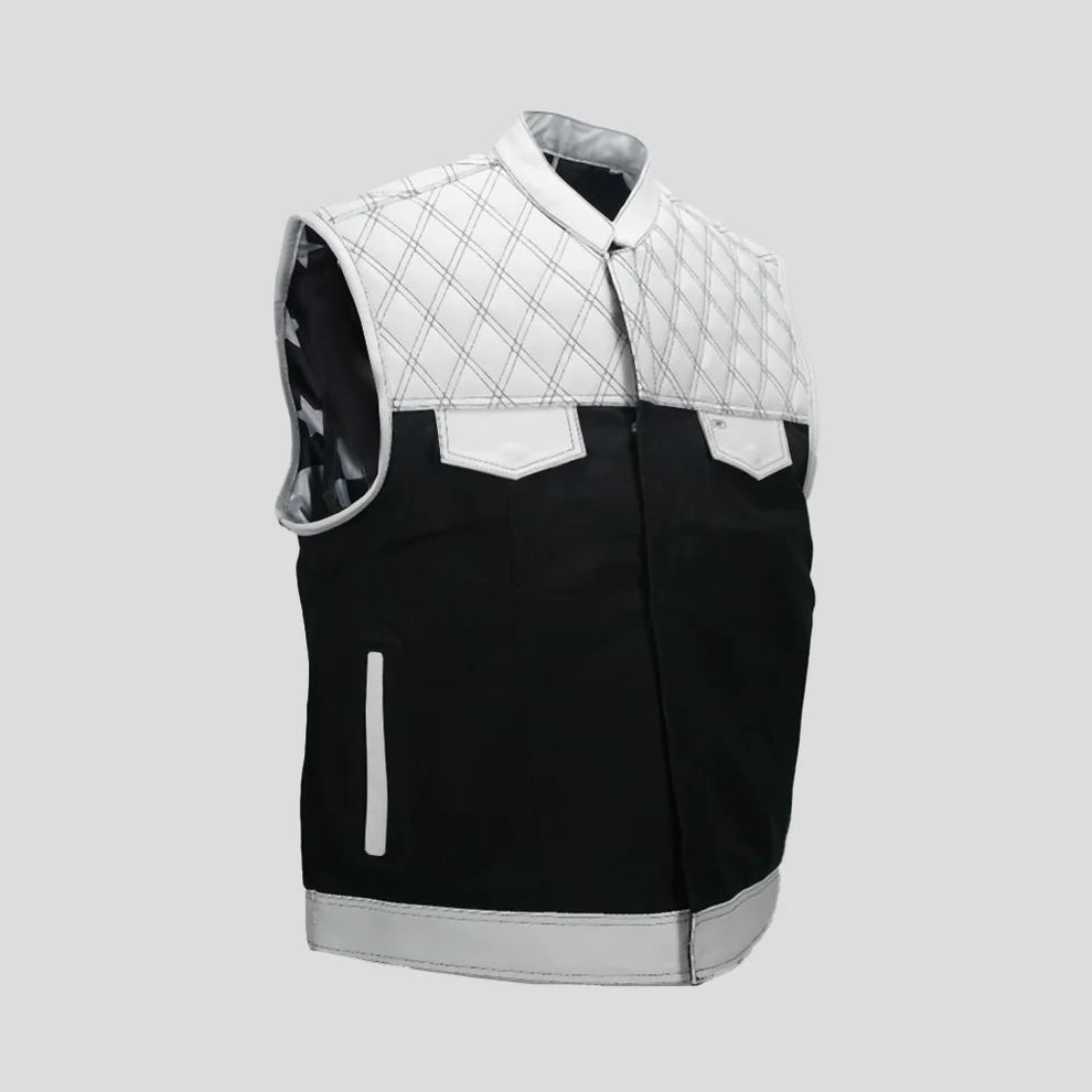Gridlock Twill Leather Motorcycle Vest