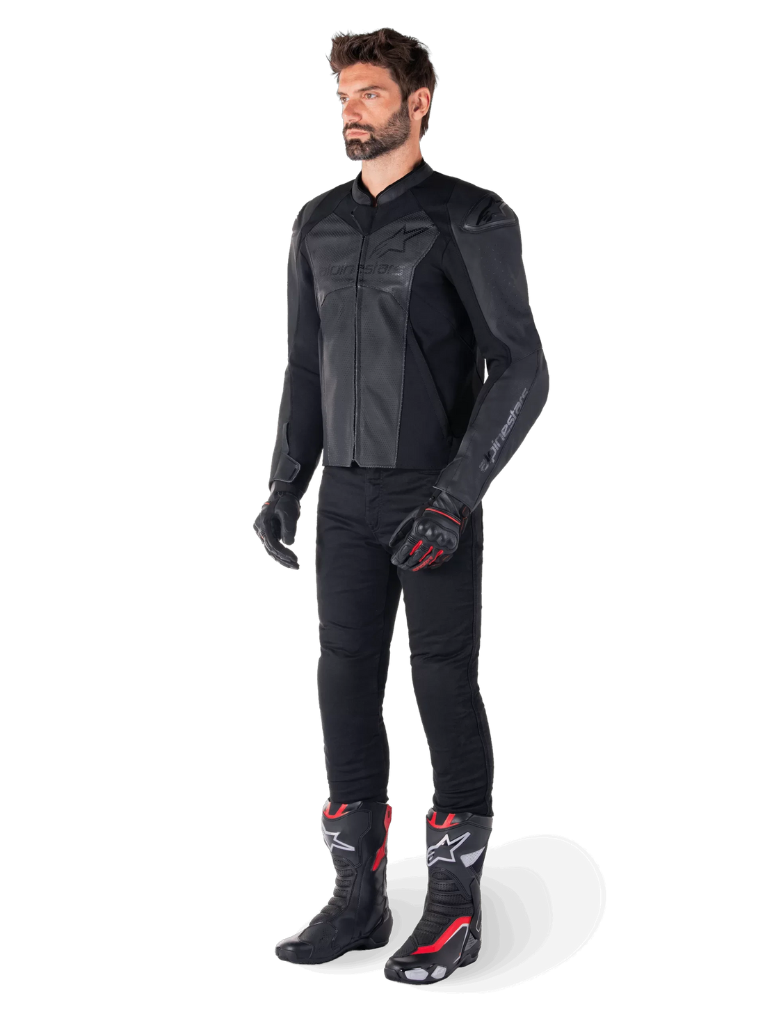 Alpinestars Faster V3 Airflow Leather Jacket – Black/Black Premium Motorcycle Gear