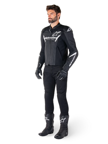 Alpinestars Faster V3 Airflow Leather Jacket – Black/White Premium Motorcycle Gear