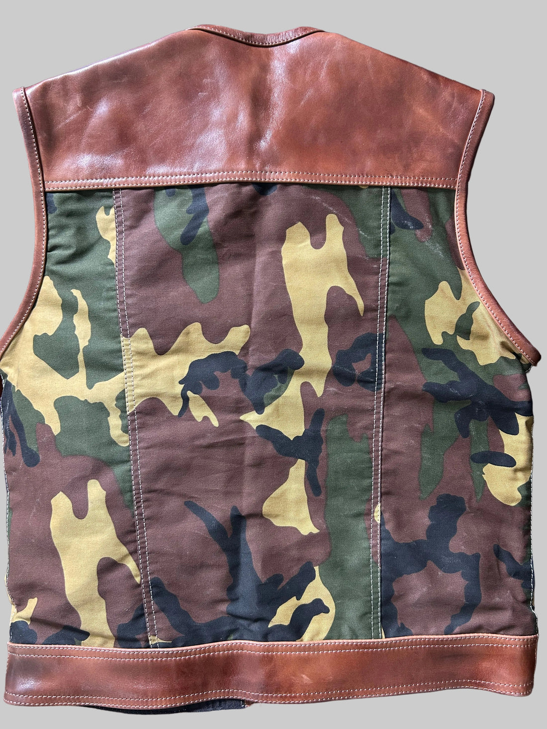 Leather Vest Hand Made Distress Brown Green Camo Waistcoat and Leather Son of Anarchy Club Biker Moto Vest Gifts For Men , Gifts For Him