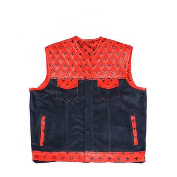 LV Red Leather Diamond Stitching with Black perforated Leather