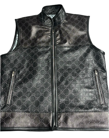 Branded Crocodile and Plain Leather Biker Vest with inside Gun Pockets