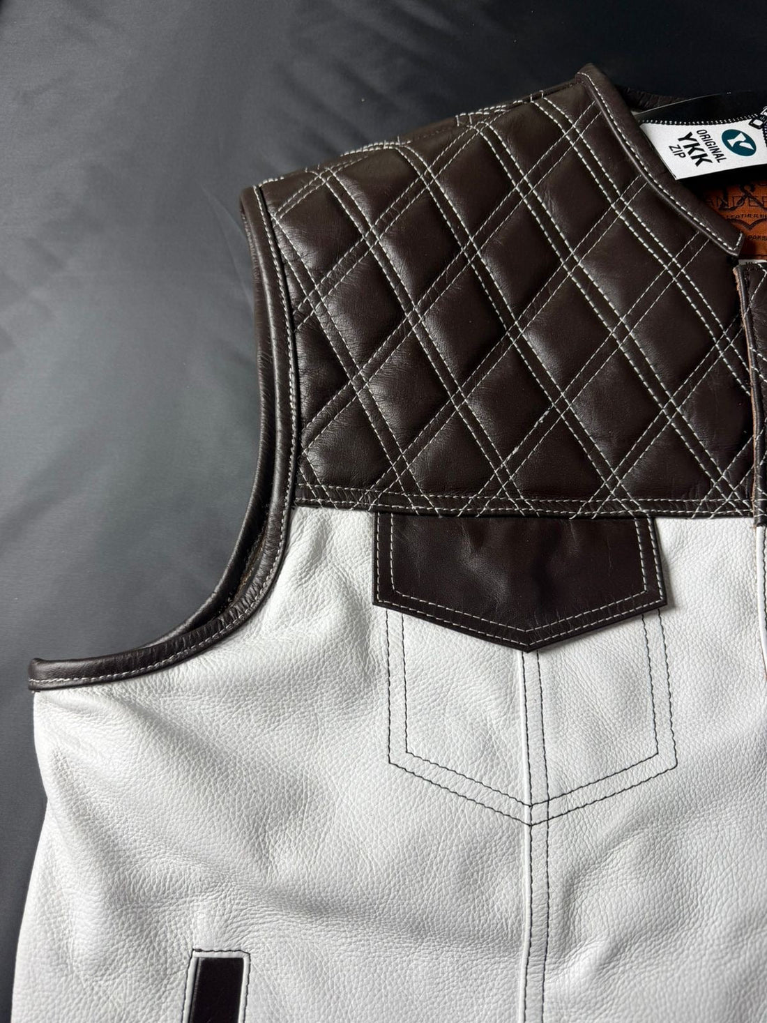 WW Dark Brown and White Leather Motorcycle Vest