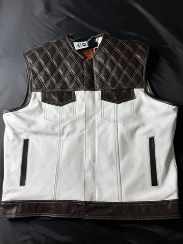 WW Dark Brown and White Leather Motorcycle Vest