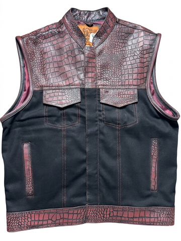 Crimson Croc Men's Motorcycle Leather/Denim Vest