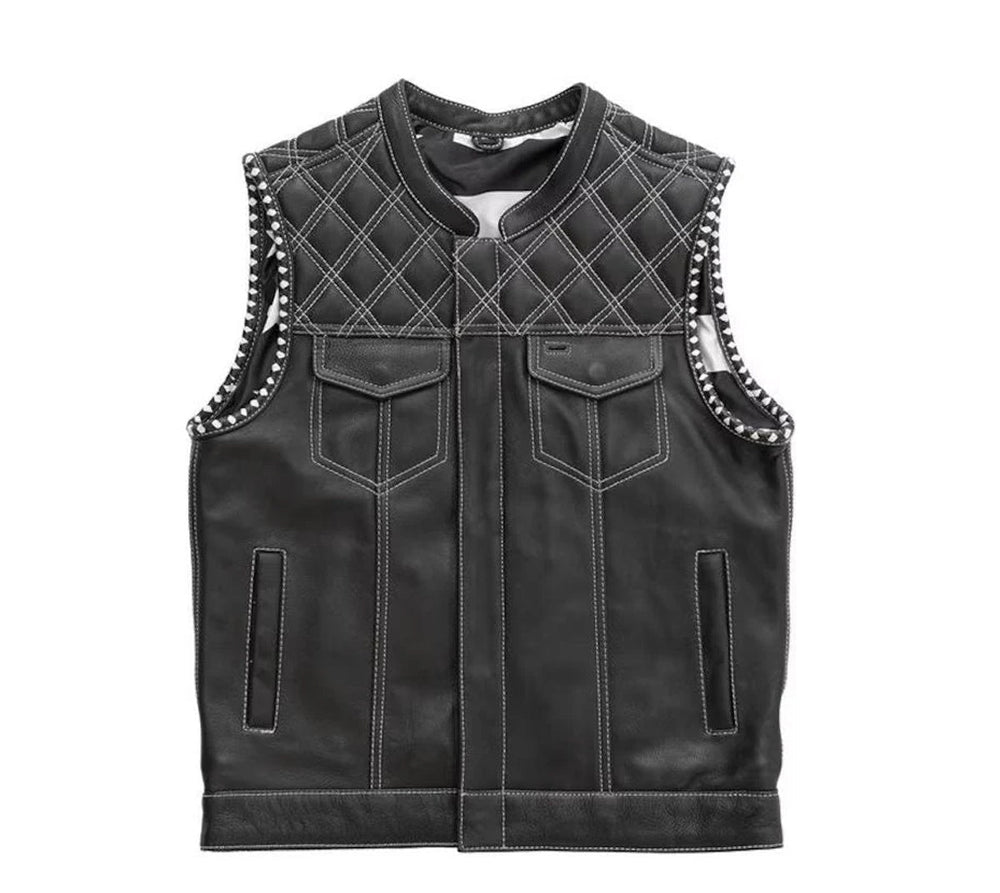 The Black Cut Men's Motorcycle Leather Vest