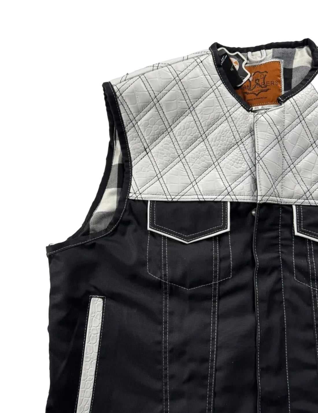 WW White Gator Leather and Denim Motorcycle Vest