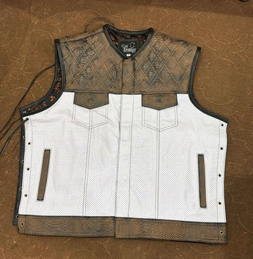 Wild Wanderers Brown & White Laced-Up Perforated Crocodile Leather Vest – Biker’s Luxe Armor for the Open Road