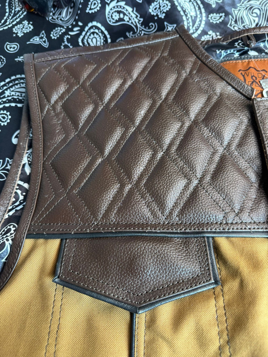 WW Dark Brown & Tan brown Motorcycle classic Diamond Quilted Vest