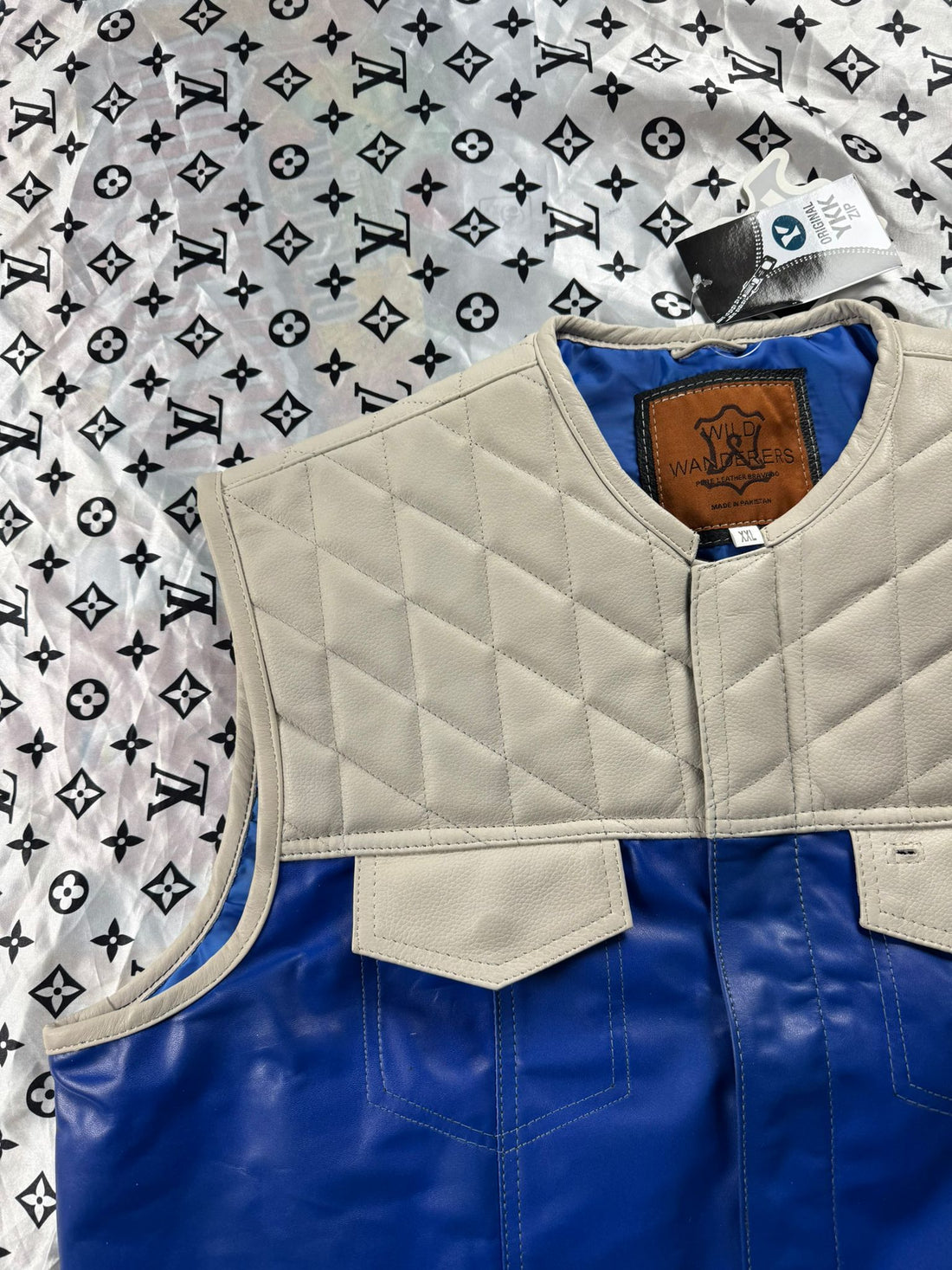 Leather Vest Blue & White Leather Vest Leather Men Vest Biker vest Motorcycle Vest Men Motorcycle Gifts For Men Braided Vest