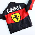 Ferrari leather jacket with logo on a white background