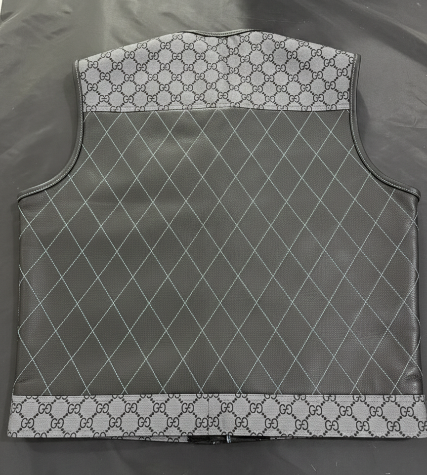 Gucci Canvas with Black Diamond Stitching Leather Vest