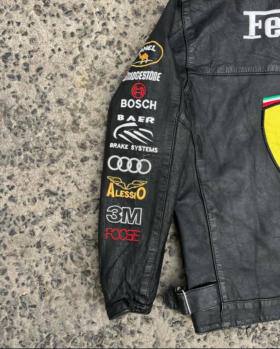 Black Ferrari Racing Leather Jacket – Vintage F1 Style - LEATHER CHAPTER