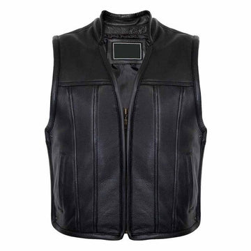 ZIPPER LEATHER VEST BIKER IN BLACK