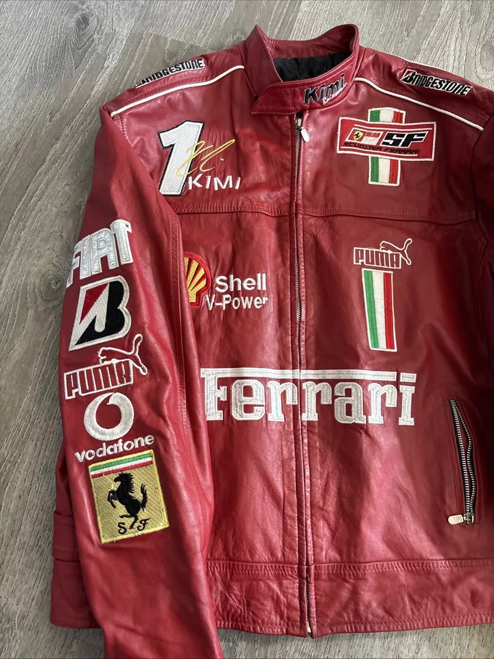 Ferrari F1 Racing Red Motorcycle Riding Gear – Cowhide Leather Biker Jacket - LEATHER CHAPTER